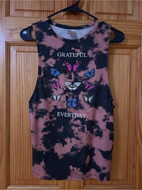 No Boundaries Black & Rose Tie-Dye Butterfly Muscle Tank